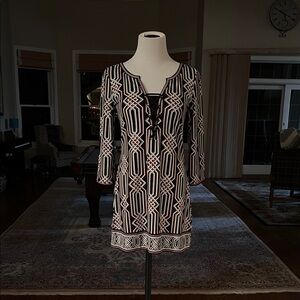 White House Black Market Black and White Lace-Up Geometric Mini Dress or Tunic